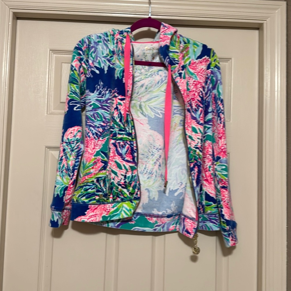 Lilly Pulitzer Larina Velour Zip Up Hoodie size XS